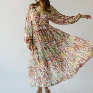 The Manville Paisley Tiered Maxi Dress in Lavender Multi